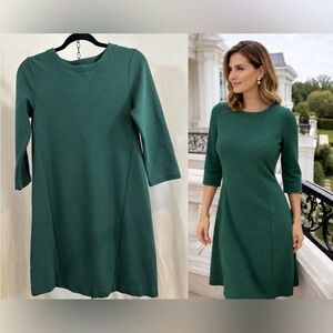 Boden Ponte Knit Ribbed Holiday Emerald Green Dress 3/4 Sleeve Sz 2R